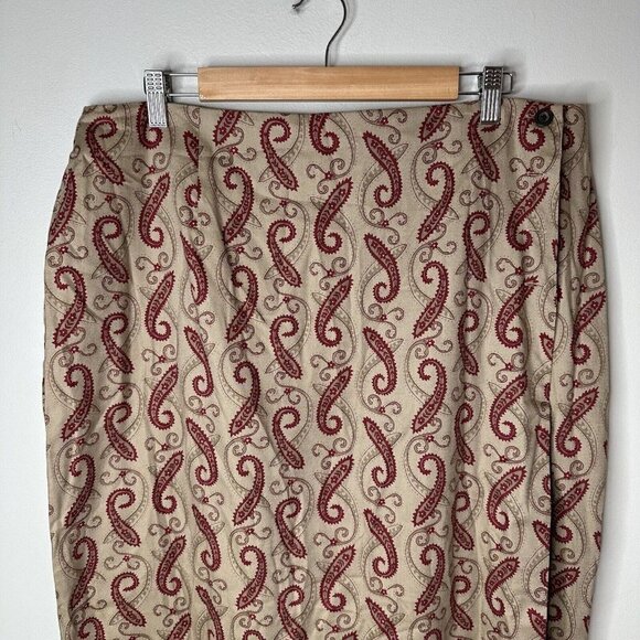 Woolrich Boho Gypsy Vintage Paisley Button Side Faux Wrap Long MIDI Skirt Sz 18 - Picture 2 of 10